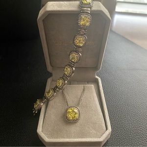 Sterling Silver and Lime CZ Bracelet and Necklace